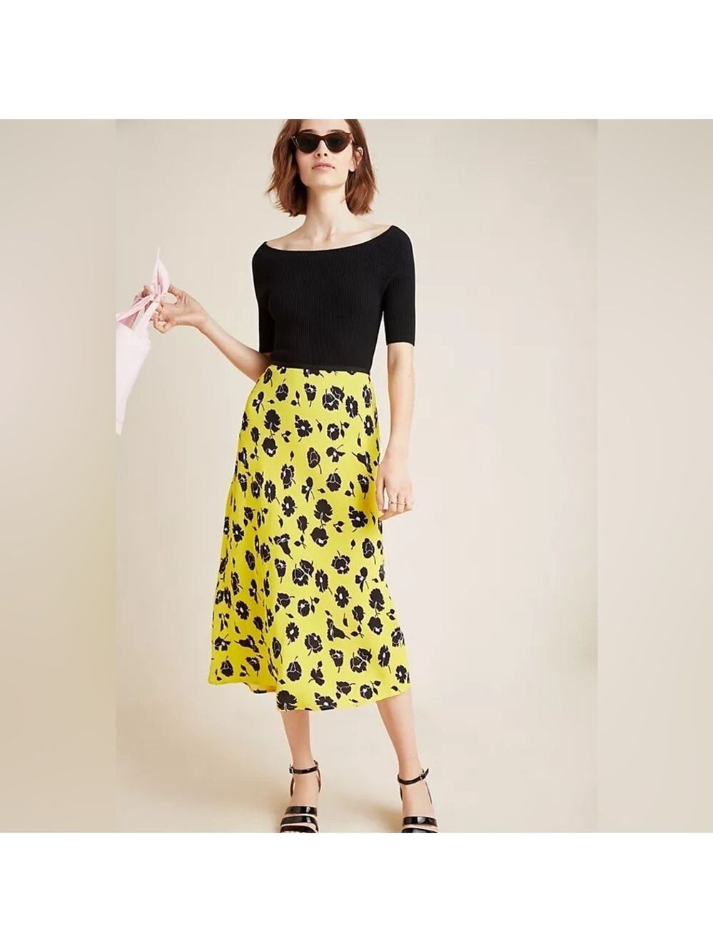 Diane von Furstenberg Mae Yellow Floral Bias Skirt Sz small